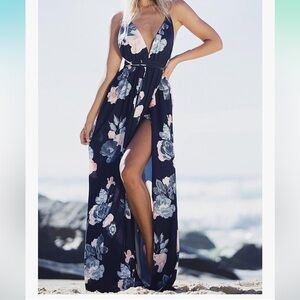 Pink + Navy Maxi Dress